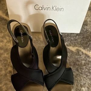 Calvin Klein Silver & Black Sandal Wedges
